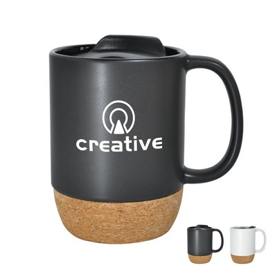 13 oz. Cork Base Splash-Proof Ceramic Coffee Mug w/ Lid & Handle